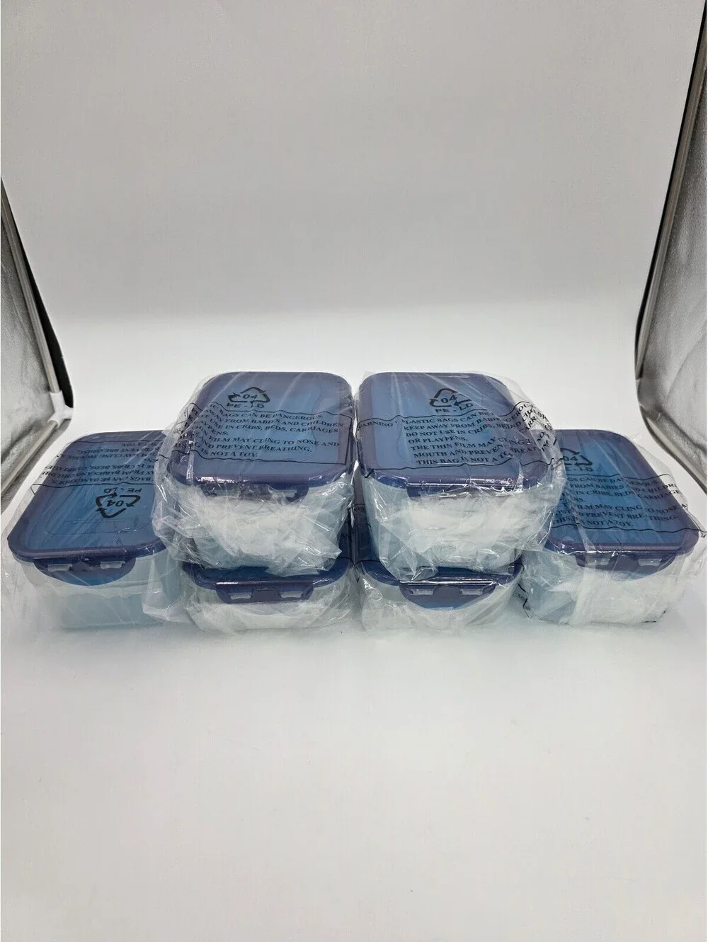 Lock & Lock Plastic Food Storage Containers with Blue Lids, Set of 6